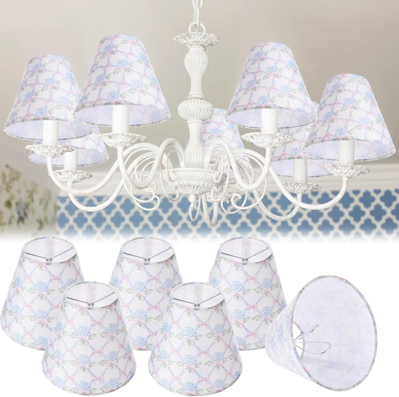 VIHOSE 6 Pcs 6 Pcs Chandelier Lamp Shades Small Chinoiserie Lamp Shade 3 x 6 x 5 Inch French Countryside Toile Clip Bulbs Lampshade for Wall Sconces Pendant Lighting (Pink Bow) - Image 1